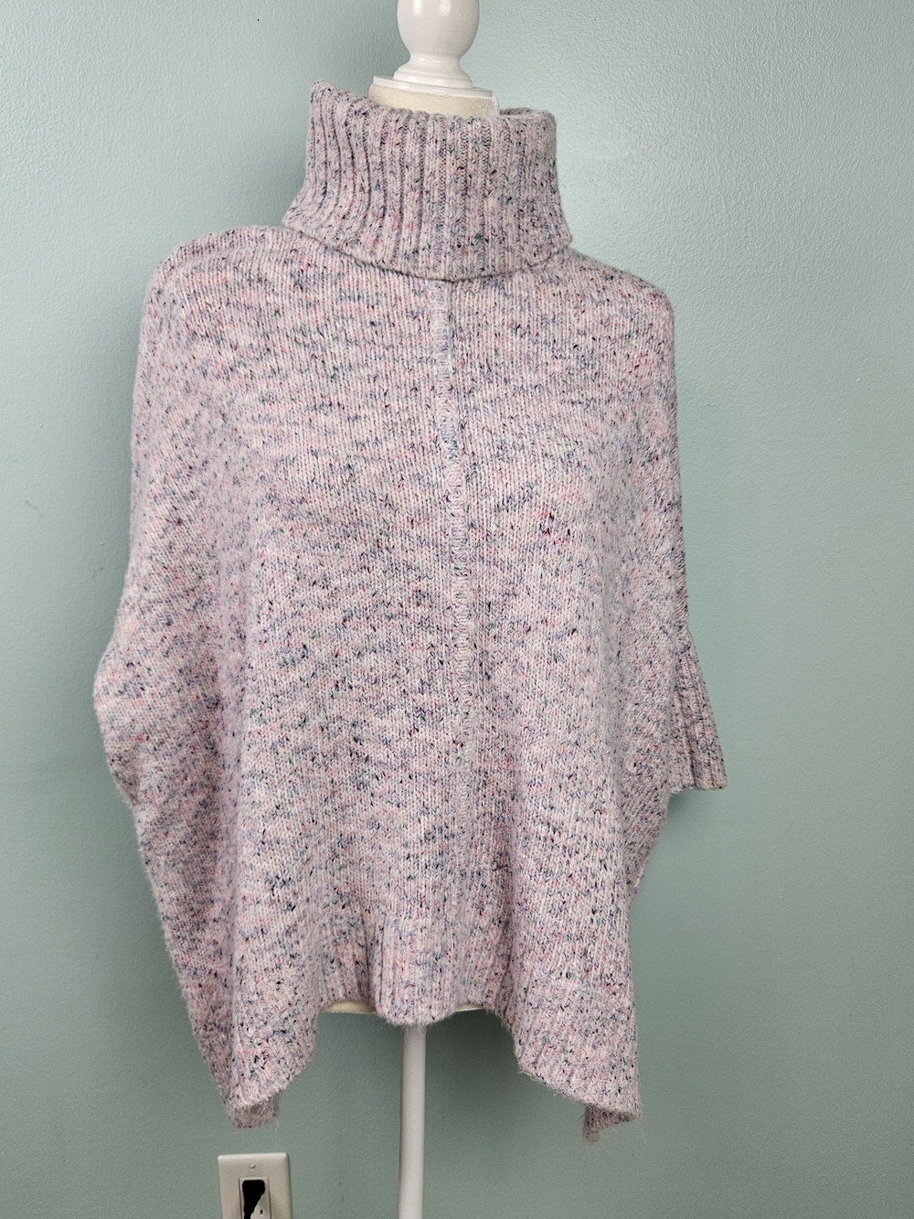 LOFT Pink Pastel Speckled Turtleneck Poncho Sweater